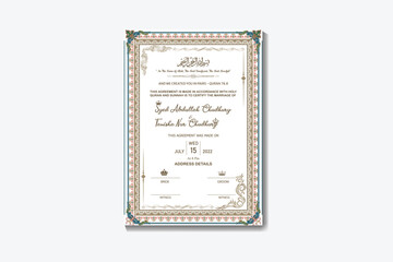 Muslim Marriage Certificate or Nikkah Marriage or Muslim invitation design 