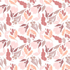 Floral seamless pattern. Brown and pink colors. Design with leaves and flowers. Idea for bedding, kids, decor, wrapping paper, greeting, packing