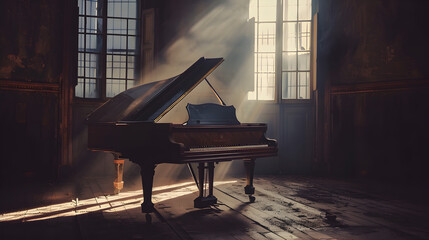A piano in a dimly lit room, capturing the emotional and intimate side of music creation


