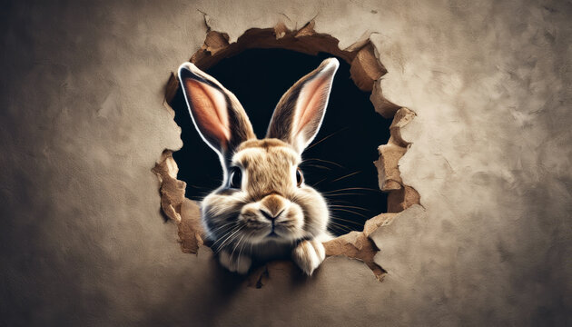 Easter bunny bursting through the background