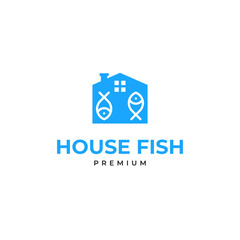 House with fish combination logo design illustration idea