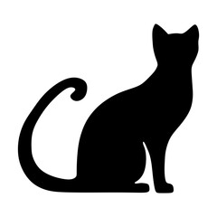Cat silhouette icon, vector black cat minimal shape kitty clip art in glyph pictogram illustration