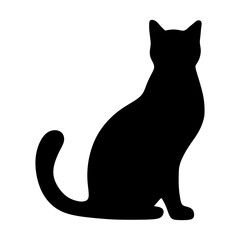 Cat silhouette icon, vector black cat minimal shape kitty clip art in glyph pictogram illustration