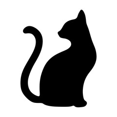 Cat silhouette icon, vector black cat minimal shape kitty clip art in glyph pictogram illustration