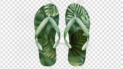 solated green flip flop shoes on transparent background.