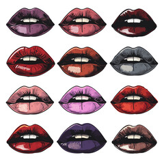 lips collection, realistic vector vintage illustration on a uniform grid