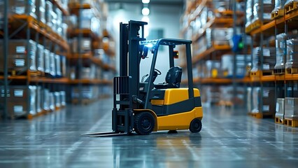 Autonomous Forklift Streamlines Warehouse Operations. Concept Warehouse Efficiency, Autonomous Technology, Logistics Automation, Industry Innovation - obrazy, fototapety, plakaty