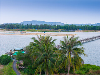 Obraz premium View of Ong Cop bridge or Tiger wooden bridge, Vietnam's longest wooden bridge in Chi Thanh district, Phu Yen province, Vietnam