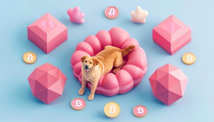A dog develops a sixth sense for predicting Bitcoin price fluctuations, making its owner a fortune - obrazy, fototapety, plakaty