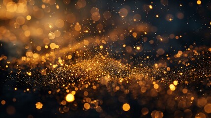 Golden particles flowing over a dark backdrop creating a luxurious and celebratory atmosphere