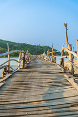 View of Ong Cop bridge or Tiger wooden bridge, Vietnam's longest wooden bridge in Chi Thanh...