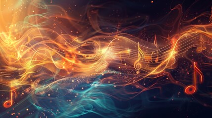 Abstract musical wavy background with sheet music - obrazy, fototapety, plakaty