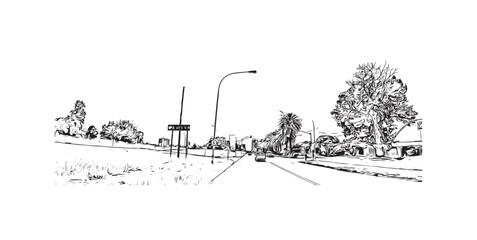 Print Building view with landmark of Springs is a city in United States. Hand drawn sketch illustration in vector.