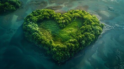 A heart shaped island with trees and water - 790957527