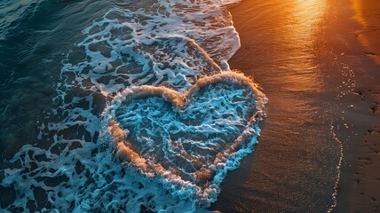 A heart is made out of water on the beach