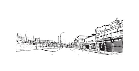 Print Building view with landmark of Springs is a city in United States. Hand drawn sketch illustration in vector.