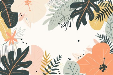 Fototapeta na wymiar Simple Flowers Leaves Illustration Background