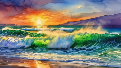 Fototapeta premium Watercolor Sea, Wave