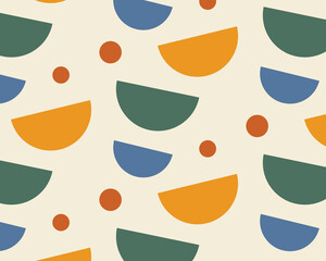 Circle semicircle geometrical seamless pattern. Doodle organic shapes. 