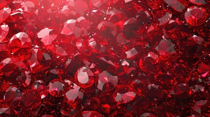 Close-up view of a glistening crimson gem amidst an array of crystal formations, all aglow in a rich, ruby hue evoking opulence and allure - obrazy, fototapety, plakaty