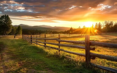 Obraz premium Sunset Over Mountainous Countryside