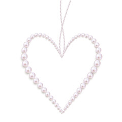 Pearls. Beads. Jewelry. Beautiful vector background. Pearl heart. Garland. Decoration in the shape of a heart.