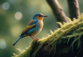 A colorful bird sits on a branch in the forest.Vivid Birdlife: 8K Ultra-HD Photography

