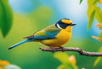 A colorful bird sits on a branch in the forest.Vivid Birdlife: 8K Ultra-HD Photography
