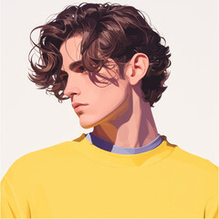 Colorful vector illustration of minimal model man. Profile image of gorgeous fashionista anime male in abstract and minimal style. AI Generative.	
