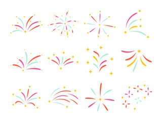Fototapeta na wymiar Colorful Firework Confetti Decorations Set