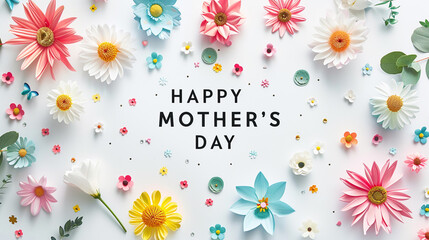 mother's day concept, the words "HAPPY MOTHER'S DAY" by the flowers elements on white background