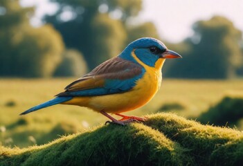 Fototapeta premium A colorful bird sits on a branch in the forest.Vivid Birdlife: 8K Ultra-HD Photography 