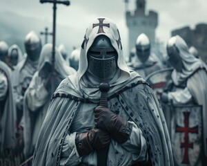 Knights Templar in silent prayer their crosses a beacon of hope and unwavering belief