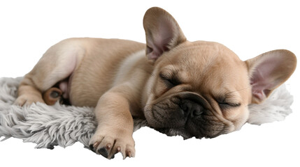 A sleepy French bulldog puppy, isolated on transparent background, png file