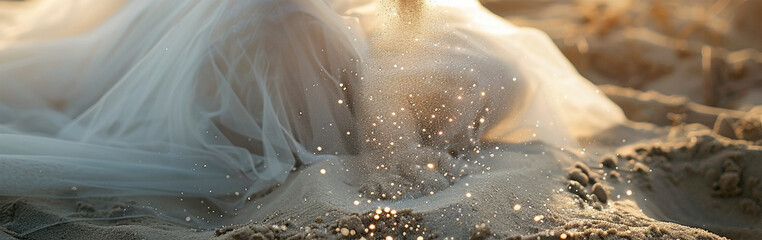 Bridal Dress Hem on Beach at Sunset

 - obrazy, fototapety, plakaty