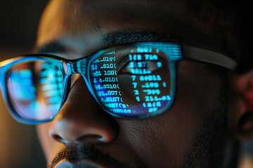 Portrait of Software Engineer Working on Computer, software engineer, working on a computer closeup, a glass closeup of a software engineer, digital nomad, developer background, coder