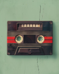 Naklejka premium Vintage Retro Audio Cassette Tape on Monochrome Pastel green Background