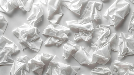 White crumpled paper on white floor . snot wipes lying on the floor, seamless background