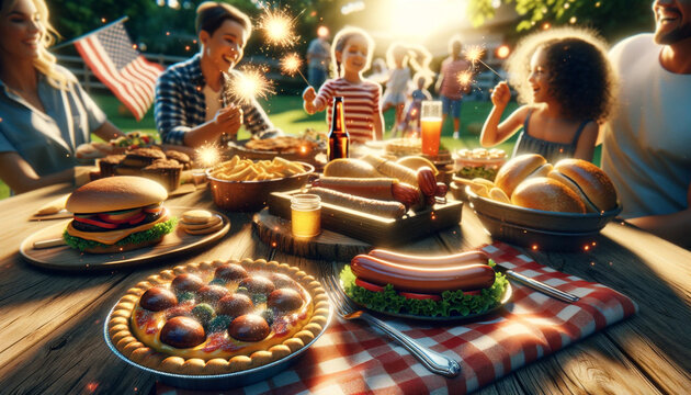Family picnic on Independence Day. Close-up image of a family enjoying a picnic on a sunny Independence Day.