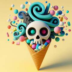  ice cream cone with skull and pills - 790965143