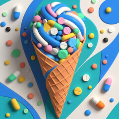  ice cream cone with pills - 790965169