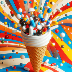  ice cream cone with pills - 790965175