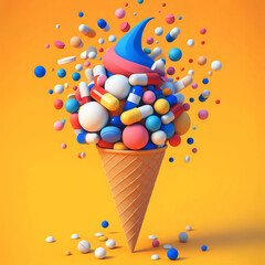  ice cream cone with pills - 790965176