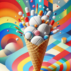  ice cream cone with pills - 790965188