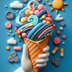 hand holding ice cream cone with pills - 790965199