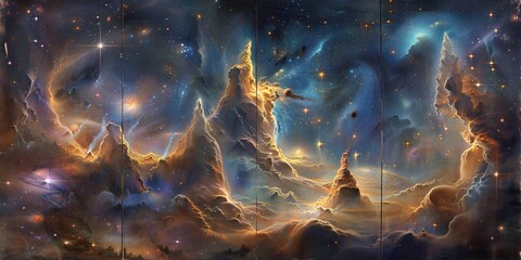 Panel wall art marble background with a galaxy design studded with stars and nebula clouds wall decoration