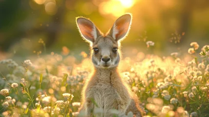 Muurstickers Baby kangaroo his ears are pricked and his eyes are wide open in surprise © AlfaSmart