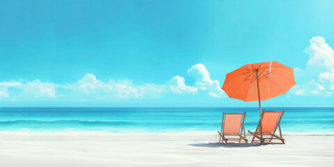 beach chairs and umbrella on beach