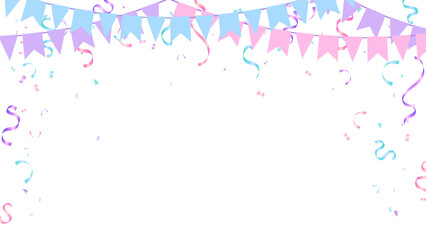 Festival flag garlands with confetti and ribbon serpentine vector. mother day, father day, birthday party and holiday