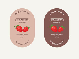 Set of vector label with strawberry. Round sticker banner design with pink color theme.